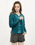 American Darling ADDR004 Velvet Women Shirt Dress Tunic Ladies Girl Top Teal