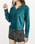 American Darling ADDR004 Velvet Women Shirt Dress Tunic Ladies Girl Top Teal