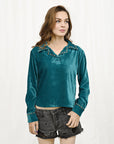 American Darling ADDR004 Velvet Women Shirt Dress Tunic Ladies Girl Top Teal