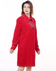 American Darling ADDR007 100% Cotton Denim Women Shirt Jacket Dress Ladies Girl Top Red