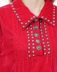 American Darling ADDR007 100% Cotton Denim Women Shirt Jacket Dress Ladies Girl Top Red