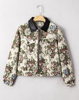 Floral Zip-Up Contrast Collared Jacket