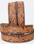 BAR H EQUINE 32 - 42 In Floral Hand Tooled Western Genuine Leather Belt Brown