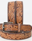BAR H EQUINE 32 - 42 In Floral Hand Tooled Western Genuine Leather Belt Brown