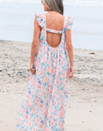 Nataly Floral Square Neck Backless Long Dress