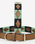 BAR H EQUINE Western Genuine Leather Dog Collar Embroidered Black & Light Green