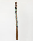 BAR H EQUINE Western Genuine Leather Dog Collar Embroidered Black & Light Green
