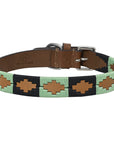 BAR H EQUINE Western Genuine Leather Dog Collar Embroidered Black & Light Green
