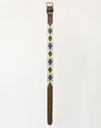 BAR H EQUINE Western Genuine Leather Dog Collar Embroidered Beige & Light Blue