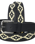 BAR H EQUINE Western Genuine Leather Men And Women Black Belt Embroidered White