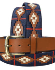 BAR H EQUINE Western Genuine Leather Men And Women Brown Belt Embroidered Blue Red & White