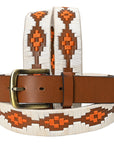 BAR H EQUINE Western Genuine Leather Men And Women Brown Belt Embroidered White & Orange