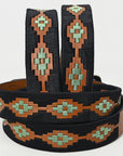 BAR H EQUINE Western Genuine Leather Men And Women Brown Belt Embroidered Black & Light Green