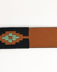 BAR H EQUINE Western Genuine Leather Men And Women Brown Belt Embroidered Black & Light Green