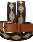 BAR H EQUINE Western Genuine Leather Men And Women Brown Belt Embroidered Black & Light Green