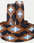 BAR H EQUINE Western Genuine Leather Men And Women Brown Belt Embroidered Black Light Blue & White