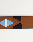 BAR H EQUINE Western Genuine Leather Men And Women Brown Belt Embroidered Black Light Blue & White