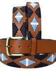 BAR H EQUINE Western Genuine Leather Men And Women Brown Belt Embroidered Black Light Blue & White