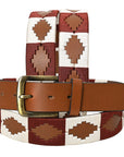 BAR H EQUINE Western Genuine Leather Men And Women Brown Belt Embroidered White & Brown