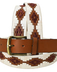 BAR H EQUINE Western Genuine Leather Men And Women Brown Belt Embroidered White & Brown
