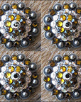 Hilason Antique Silver Finish Brown Crystal Rhinestone Bling Berry Concho