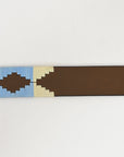 BAR H EQUINE Western Genuine Leather Men And Women Brown Belt Embroidered Beige & Light Blue