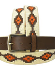 BAR H EQUINE Western Genuine Leather Men And Women Brown Belt Embroidered Beige & Orange