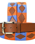 BAR H EQUINE Western Genuine Leather Men And Women Brown Belt Embroidered Orange & Blue