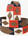 BAR H EQUINE Western Genuine Leather Men And Women Brown Belt Embroidered Red Blue & White