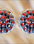 Antique Silver Finish Jet Light Siam Crystal Rhinestone Bling Berry Concho