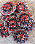 Antique Silver Finish Jet Light Siam Crystal Rhinestone Bling Berry Concho