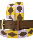 BAR H EQUINE Western Genuine Leather Men And Women Brown Belt Embroidered Yellow & Purple