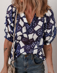 Abstract Frilled Puff Sleeve Blouse