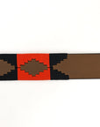 BAR H EQUINE Western Genuine Leather Men And Women Brown Belt Embroidered Orange & Black