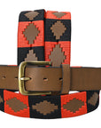 BAR H EQUINE Western Genuine Leather Men And Women Brown Belt Embroidered Orange & Black