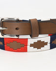 BAR H EQUINE Embroidered Hand Tooled Western Genuine Leather Polo Belt Brown