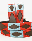 BAR H EQUINE Western Genuine Leather Men And Women Brown Belt Embroidered Red & Light Blue