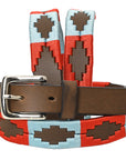 BAR H EQUINE Western Genuine Leather Men And Women Brown Belt Embroidered Red & Light Blue