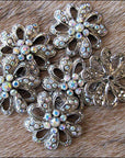Crystal Rhinestone Bling Conchos W/ Ab Stone Floral Design Nickle Finish