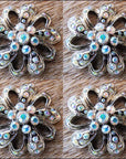 Crystal Rhinestone Bling Conchos W/ Ab Stone Floral Design Nickle Finish