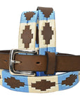 BAR H EQUINE Western Genuine Leather Men And Women Brown Belt Embroidered Beige & Light Blue