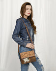 American Darling Adbg1465 Small Crossbody Hand Tooled Hair-On Genuine Leather Women Bag Western Handbag Purse