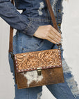 American Darling Adbg1465 Small Crossbody Hand Tooled Hair-On Genuine Leather Women Bag Western Handbag Purse