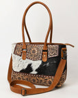 American Darling Adbg1467 Tote Hand Tooled Hair-On Genuine Leather Women Bag Western Handbag Purse