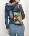 American Darling Wristlet Hand Tooled Upcycled Wool Genuine Leather Women Bag Western Handbag Purse