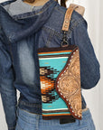 American Darling Wristlet Hand Tooled Upcycled Wool Genuine Leather Women Bag Western Handbag Purse