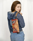 American Darling Wristlet Hand Tooled Upcycled Wool Genuine Leather Women Bag Western Handbag Purse