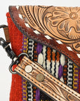 American Darling Wristlet Hand Tooled Upcycled Wool Genuine Leather Women Bag Western Handbag Purse