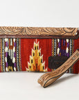 American Darling Wristlet Hand Tooled Upcycled Wool Genuine Leather Women Bag Western Handbag Purse