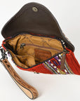 American Darling Wristlet Hand Tooled Upcycled Wool Genuine Leather Women Bag Western Handbag Purse